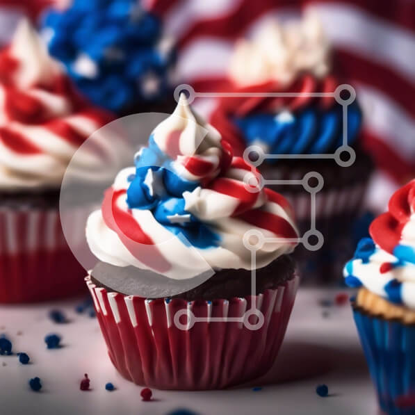 Intra Συλλεκτικό Ξύλινο Παζλ Plywood  4mm - Πατριωτικά cupcakes διακοσμημένα ως αμερικανική σημαία Σε Ξύλινο Κουτί - Διαστάσεις: 10x10 cm – 25 κομμάτια