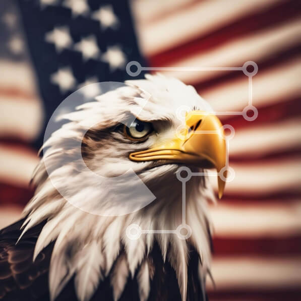 Intra Συλλεκτικό Ξύλινο Παζλ Plywood  4mm - Αμερικανικός αετός μπροστά από τη σημαία Σε Ξύλινο Κουτί - Διαστάσεις: 10x10 cm – 25 κομμάτια