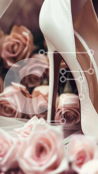 Intra Συλλεκτικό Ξύλινο Παζλ Plywood  4mm - Λευκά ψηλοτάκουνα παπούτσια με ροζ τριαντάφυλλα Σε Ξύλινο Κουτί - Διαστάσεις Puzzle: 10x10 cm – 25 κομμάτια