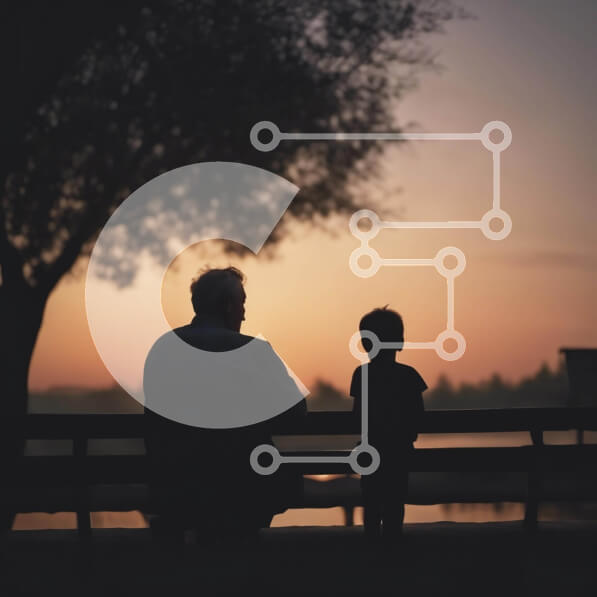 Intra Συλλεκτικό Ξύλινο Παζλ Plywood  4mm - Ηλικιωμένος άνδρας και νεαρό αγόρι που δένονται στο ηλιοβασίλεμα Σε Ξύλινο Κουτί - Διαστάσεις Puzzle: 10x10 cm – 25 κομμάτια