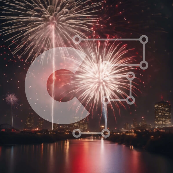 Intra Συλλεκτικό Ξύλινο Παζλ Plywood  4mm - Εντυπωσιακή επίδειξη πυροτεχνημάτων πάνω από το αστικό τοπίο Σε Ξύλινο Κουτί - Διαστάσεις Puzzle: 10x10 cm – 25 κομμάτια