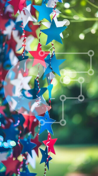 Intra Συλλεκτικό Ξύλινο Παζλ Plywood  4mm - Κόκκινα, λευκά και μπλε χάρτινα αστέρια που κρέμονται σε εξωτερικούς χώρους Σε Ξύλινο Κουτί - Διαστάσεις Puzzle: 10x10 cm – 25 κομμάτια