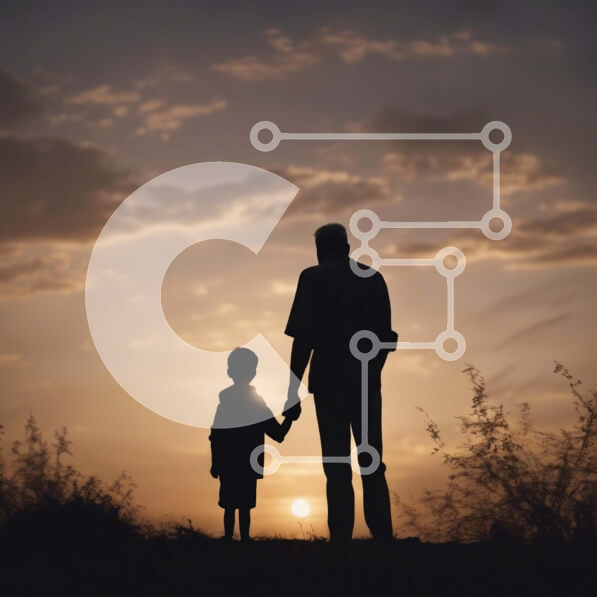 Intra Συλλεκτικό Ξύλινο Παζλ Plywood  4mm - Σιλουέτα ενηλίκων και παιδιών που κρατούν τα χέρια στο ηλιοβασίλεμα Σε Ξύλινο Κουτί - Διαστάσεις Puzzle: 10x10 cm – 25 κομμάτια