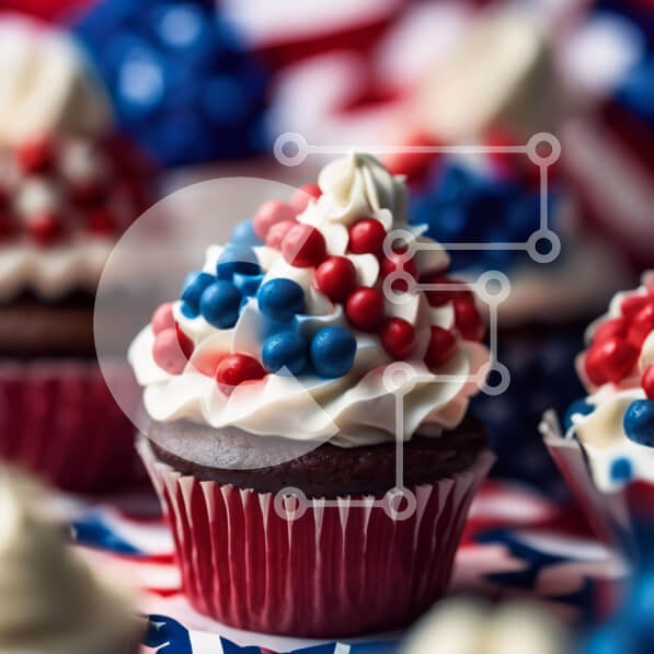 Σετ των 2 Intra Συλλεκτικό Ξύλινο Παζλ Plywood  4mm - Cupcakes 4ης Ιουλίου σε τραπεζομάντιλο αμερικανικής σημαίας Σε Ξύλινο Κουτί - Διαστάσεις: 10x10 cm – 25 κομμάτια