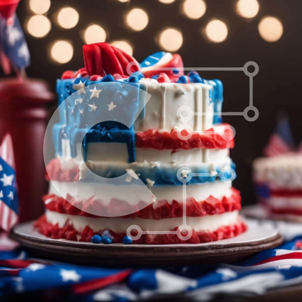 Σετ των 2 Intra Συλλεκτικό Ξύλινο Παζλ Plywood  4mm - Πατριωτική τούρτα με διακόσμηση αμερικανικής σημαίας Σε Ξύλινο Κουτί - Διαστάσεις: 10x10 cm – 25 κομμάτια