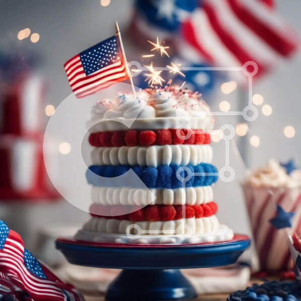 Intra Συλλεκτικό Ξύλινο Παζλ Plywood  4mm - Πατριωτική τούρτα με αμερικανική σημαία και πυροτεχνήματα Σε Ξύλινο Κουτί - Διαστάσεις: 10x10 cm – 25 κομμάτια
