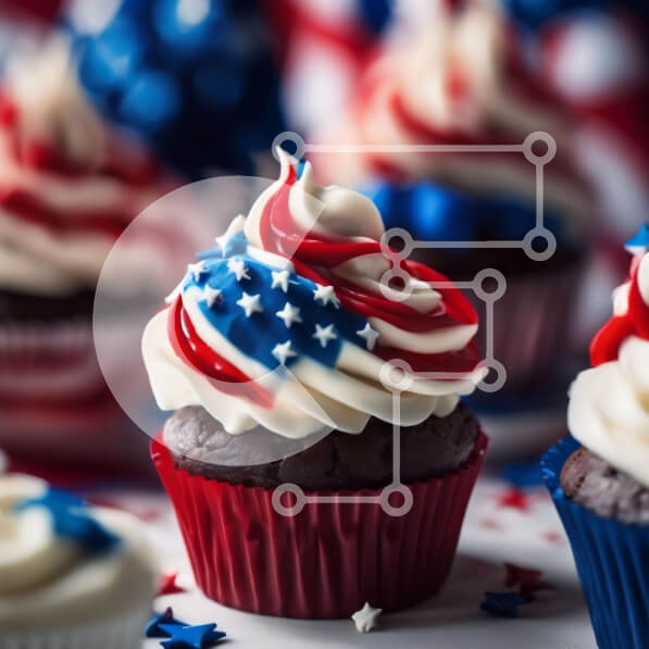 Σετ των 2 Intra Συλλεκτικό Ξύλινο Παζλ Plywood  4mm - Πατριωτικά cupcakes με σχέδιο αμερικανικής σημαίας Σε Ξύλινο Κουτί - Διαστάσεις: 10x10 cm – 25 κομμάτια