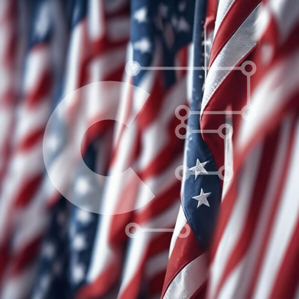 Intra Συλλεκτικό Ξύλινο Παζλ Plywood  4mm - Κοντινό πλάνο αμερικανικών σημαιών Σε Ξύλινο Κουτί - Διαστάσεις Puzzle: 10x10 cm – 25 κομμάτια