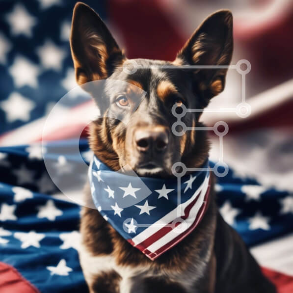 Intra Συλλεκτικό Ξύλινο Παζλ Plywood  4mm - Πατριωτικό σκυλί με αμερικανική σημαία Bandana Σε Ξύλινο Κουτί - Διαστάσεις Puzzle: 10x10 cm – 25 κομμάτια