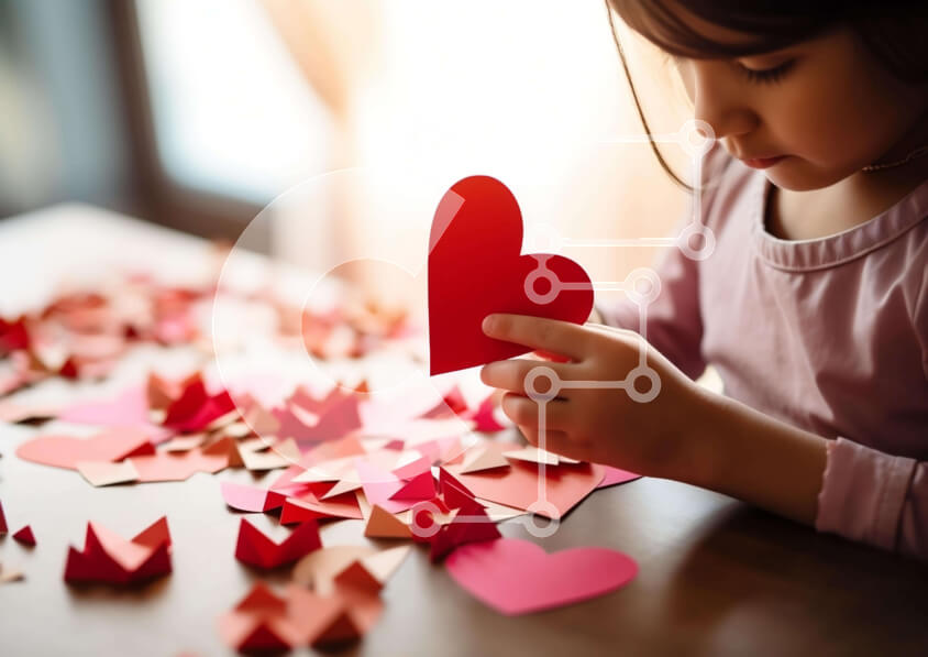 Intra Συλλεκτικό Ξύλινο Παζλ Plywood  4mm - Νεαρό κορίτσι που κατασκευάζει καρδιές Origami Σε Ξύλινο Κουτί - Διαστάσεις Puzzle: 10x10 cm – 25 κομμάτια