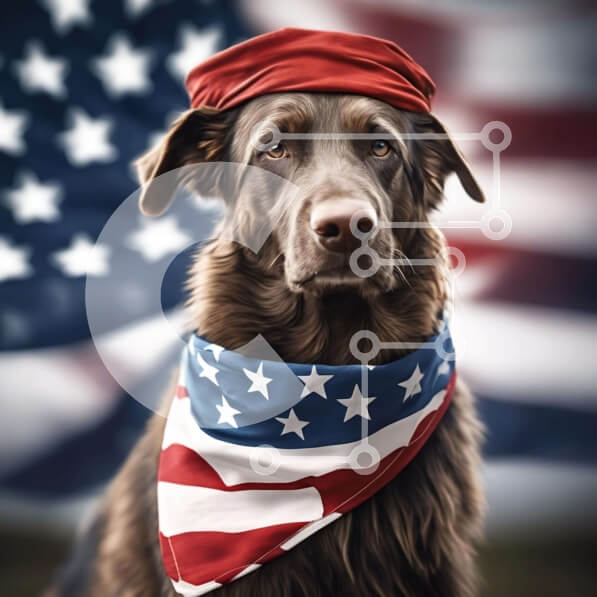 Intra Συλλεκτικό Ξύλινο Παζλ Plywood  4mm - Brown Dog που γιορτάζει την 4η Ιουλίου με την αμερικανική σημαία Bandana Σε Ξύλινο Κουτί - Διαστάσεις: 10x10 cm – 25 κομμάτια