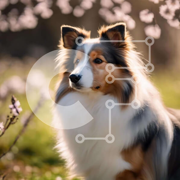 Intra Συλλεκτικό Ξύλινο Παζλ Plywood  4mm - Brown and White Collie Dog κοντά στα Pink Flowers Σε Ξύλινο Κουτί - Διαστάσεις: 10x10 cm – 25 κομμάτια