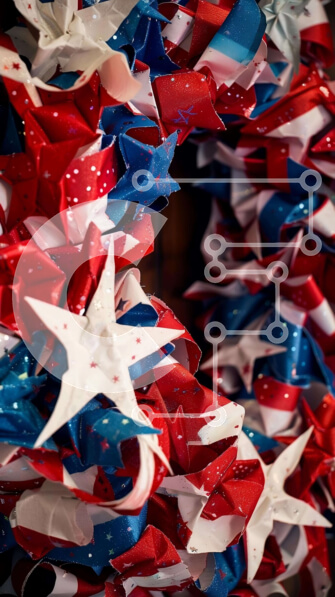 Intra Συλλεκτικό Ξύλινο Παζλ Plywood  4mm - Στεφάνι Αμερικανικής Σημαίας για τον εορτασμό της 4ης Ιουλίου Σε Ξύλινο Κουτί - Διαστάσεις: 10x10 cm – 25 κομμάτια