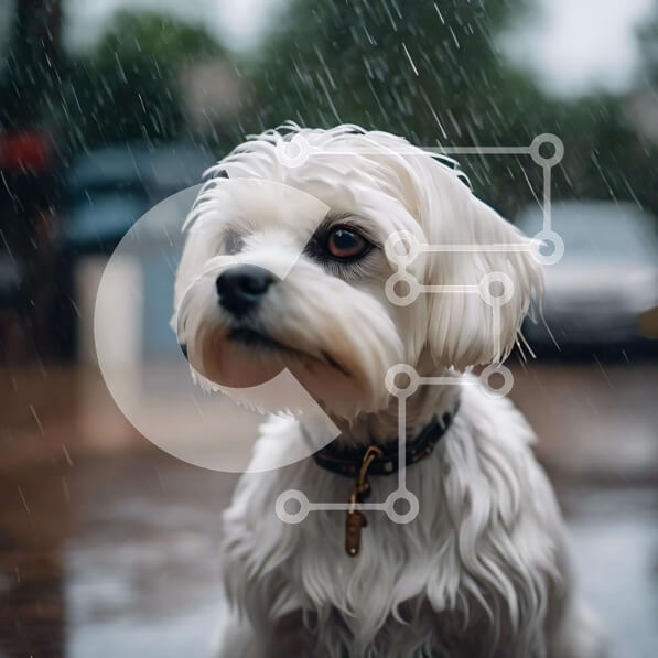 Intra Συλλεκτικό Ξύλινο Παζλ Plywood  4mm - Λευκό σκυλί που περιμένει στη βροχή Σε Ξύλινο Κουτί - Διαστάσεις: 10x10 cm – 25 κομμάτια