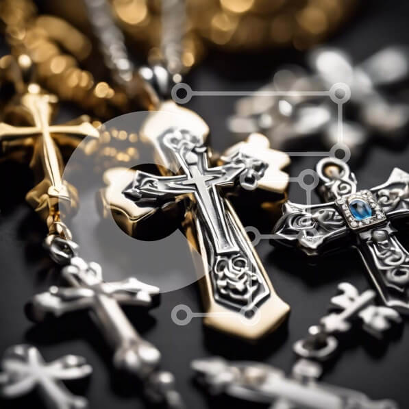 Σετ των 2 Intra Συλλεκτικό Ξύλινο Παζλ Plywood  4mm - Συλλογή από μενταγιόν από χρυσό, ασήμι και μαύρο σταυρό Σε Ξύλινο Κουτί - Διαστάσεις: 10x10 cm – 25 κομμάτια