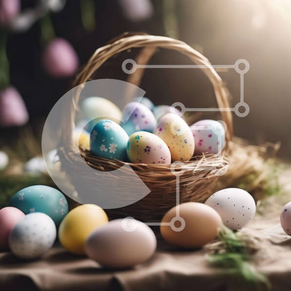 Intra Συλλεκτικό Ξύλινο Παζλ Plywood  4mm - Πολύχρωμο Πασχαλινό καλάθι αυγών Σε Ξύλινο Κουτί - Διαστάσεις Puzzle: 10x10 cm – 25 κομμάτια