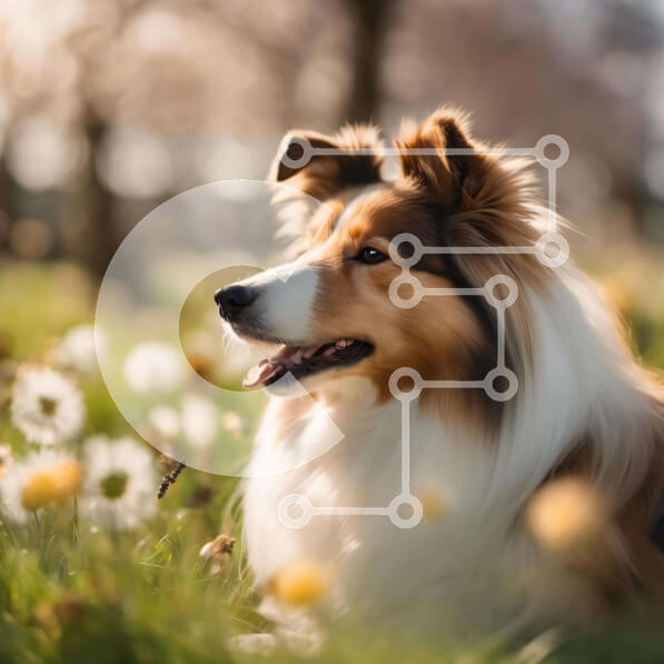 Intra Συλλεκτικό Ξύλινο Παζλ Plywood  4mm - Brown and White Collie Dog in Grass with Dandelions Σε Ξύλινο Κουτί - Διαστάσεις: 10x10 cm – 25 κομμάτια