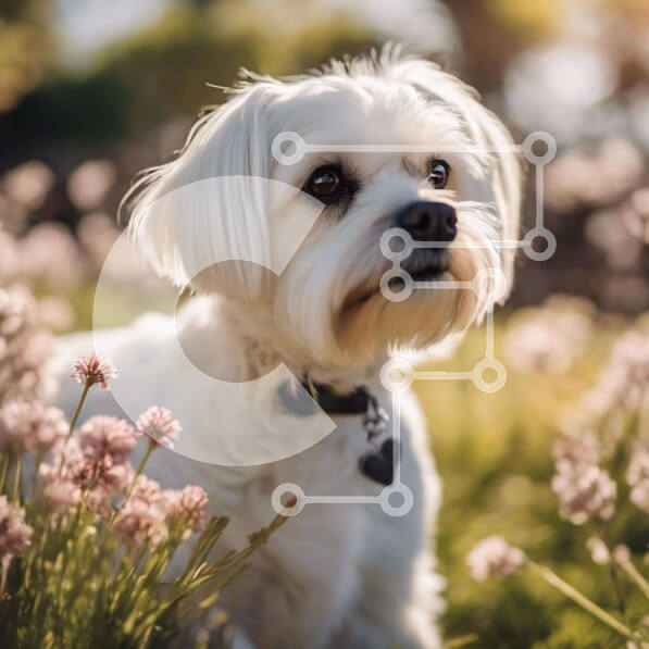 Intra Συλλεκτικό Ξύλινο Παζλ Plywood  4mm - Λευκό σκυλί ανάμεσα σε ροζ λουλούδια Σε Ξύλινο Κουτί - Διαστάσεις: 10x10 cm – 25 κομμάτια