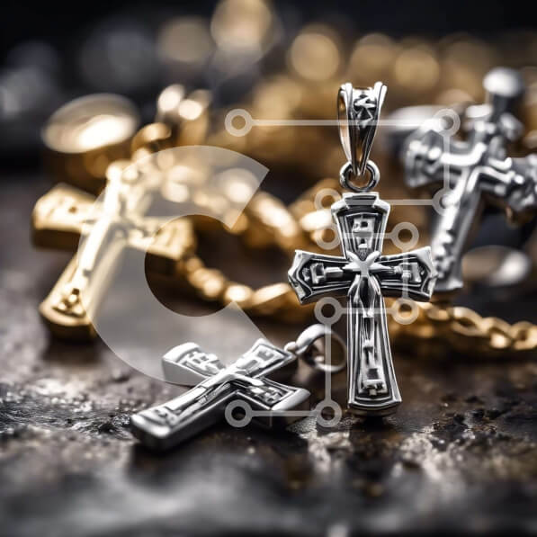 Intra Συλλεκτικό Ξύλινο Παζλ Plywood  4mm - Ποικιλία μενταγιόν από χρυσό και ασημί σταυρό Σε Ξύλινο Κουτί - Διαστάσεις: 10x10 cm – 25 κομμάτια