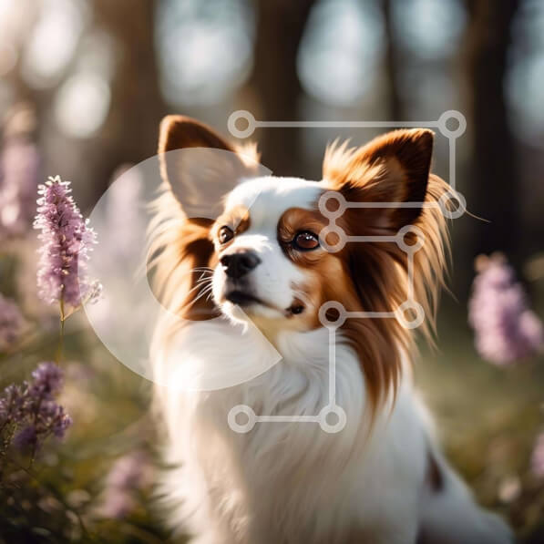 Intra Συλλεκτικό Ξύλινο Παζλ Plywood  4mm - Σκύλος στο πεδίο μωβ λουλουδιών Σε Ξύλινο Κουτί - Διαστάσεις: 10x10 cm – 25 κομμάτια