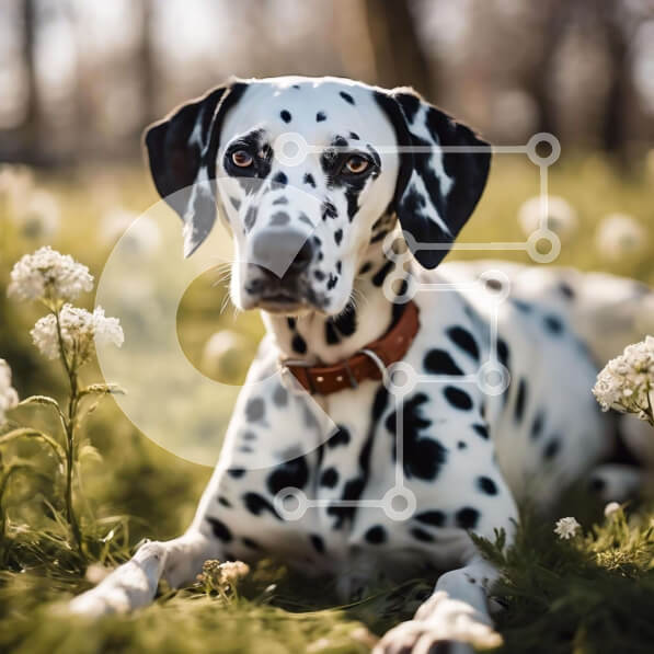 Intra Συλλεκτικό Ξύλινο Παζλ Plywood  4mm - Δαλματικός σκύλος σε γρασίδι με λευκά λουλούδια Σε Ξύλινο Κουτί - Διαστάσεις: 10x10 cm – 25 κομμάτια