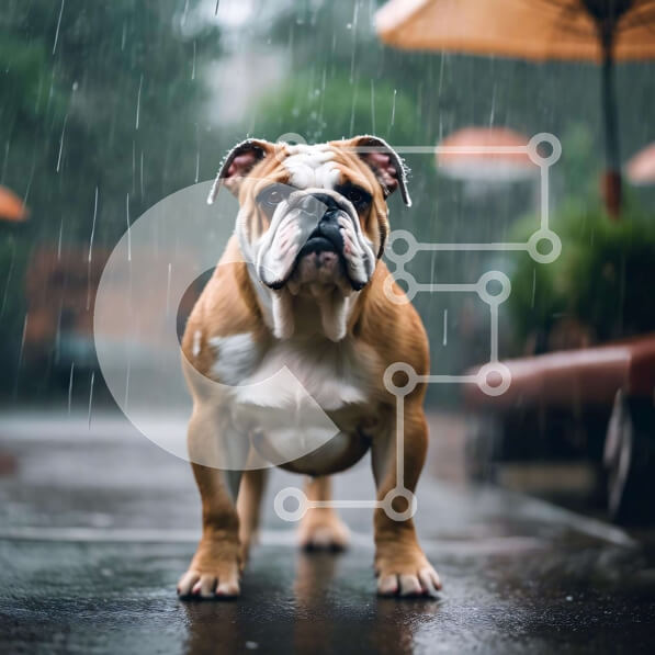 Intra Συλλεκτικό Ξύλινο Παζλ Plywood  4mm - Καφέ και λευκό μπουλντόγκ που περιμένει στη βροχή Σε Ξύλινο Κουτί - Διαστάσεις: 10x10 cm – 25 κομμάτια