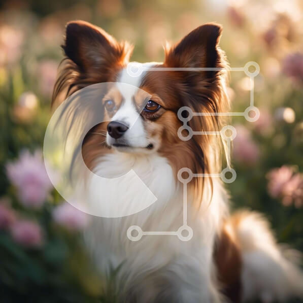 Intra Συλλεκτικό Ξύλινο Παζλ Plywood  4mm - Καφέ και λευκό σκυλί ανάμεσα στα λουλούδια Σε Ξύλινο Κουτί - Διαστάσεις: 10x10 cm – 25 κομμάτια