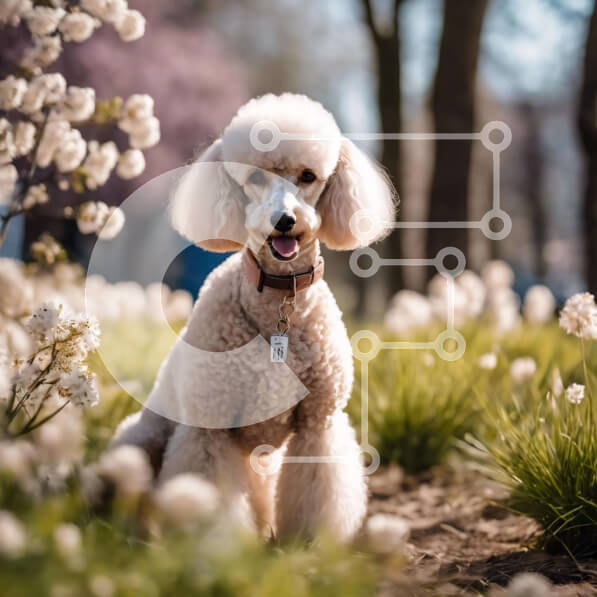 Intra Συλλεκτικό Ξύλινο Παζλ Plywood  4mm - Ευτυχισμένος λευκός σκύλος κανίς στο γρασίδι κοντά στα λουλούδια Σε Ξύλινο Κουτί - Διαστάσεις: 10x10 cm – 25 κομμάτια