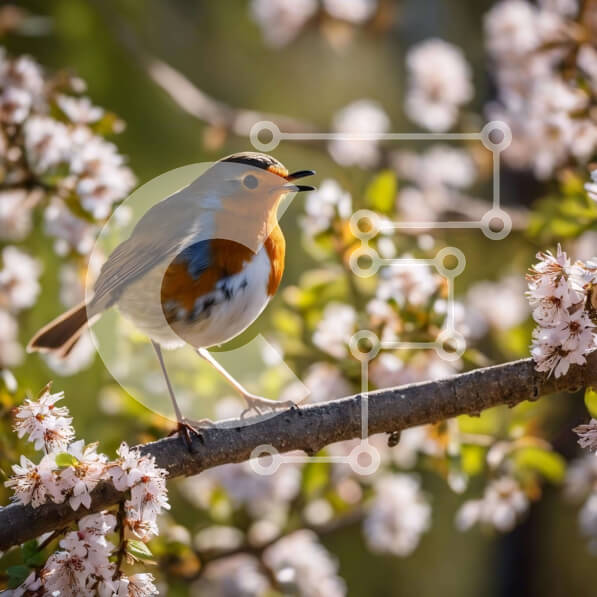 Intra Συλλεκτικό Ξύλινο Παζλ Plywood  4mm - Σκηνή της φύσης: Μικρό πουλί σε κλαδί δέντρου με λευκά λουλούδια Σε Ξύλινο Κουτί - Διαστάσεις: 10x10 cm – 25 κομμάτια