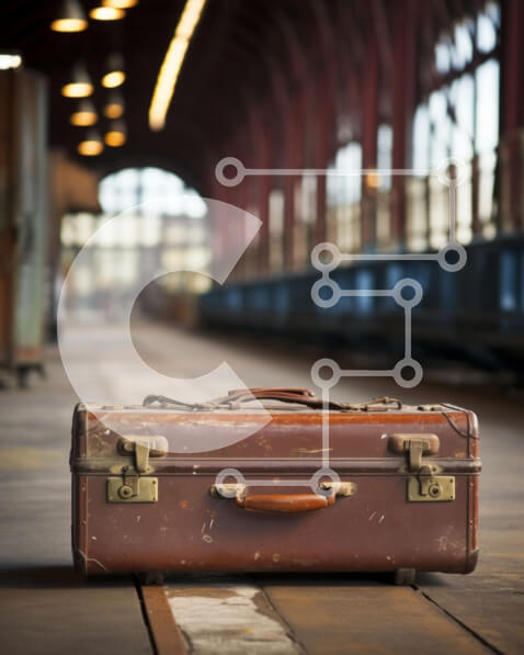 Intra Συλλεκτικό Ξύλινο Παζλ Plywood  4mm - Vintage βαλίτσα στο σιδηροδρομικό σταθμό Σε Ξύλινο Κουτί - Διαστάσεις Puzzle: 10x10 cm – 25 κομμάτια