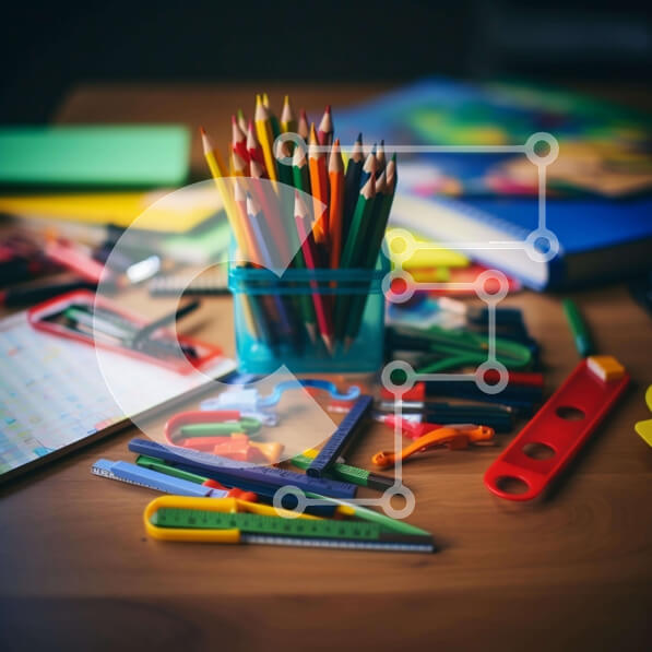 Intra Συλλεκτικό Ξύλινο Παζλ Plywood  4mm - Σειρά σχολικών ειδών - στυλό, μολύβια, τετράδια Σε Ξύλινο Κουτί - Διαστάσεις Puzzle: 10x10 cm – 25 κομμάτια