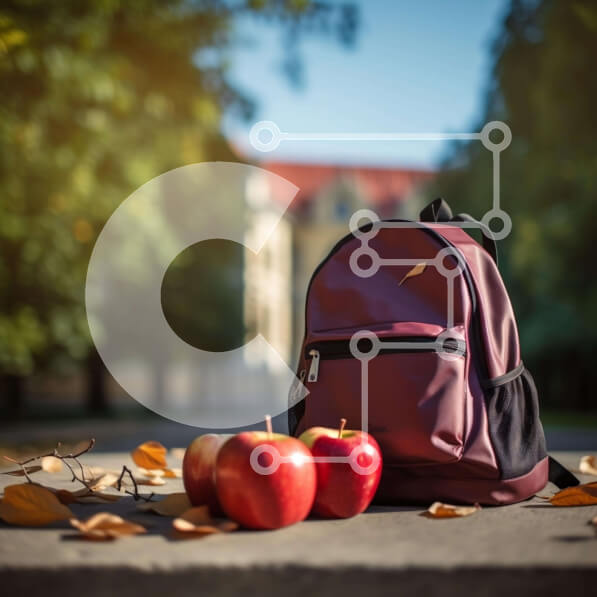 Intra Συλλεκτικό Ξύλινο Παζλ Plywood  4mm - Κόκκινο σακίδιο πλάτης, μήλα και φύλλα στο έδαφος Σε Ξύλινο Κουτί - Διαστάσεις: 10x10 cm – 25 κομμάτια