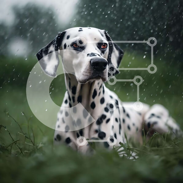 Intra Συλλεκτικό Ξύλινο Παζλ Plywood  4mm - Δαλματικός σκύλος στη βροχή με άλλα σκυλιά Σε Ξύλινο Κουτί - Διαστάσεις: 10x10 cm – 25 κομμάτια