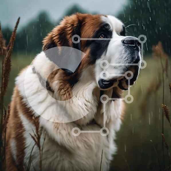 Intra Συλλεκτικό Ξύλινο Παζλ Plywood  4mm - Μεγάλο καφέ και λευκό σκυλί που στέκεται στη βροχή Σε Ξύλινο Κουτί - Διαστάσεις: 10x10 cm – 25 κομμάτια