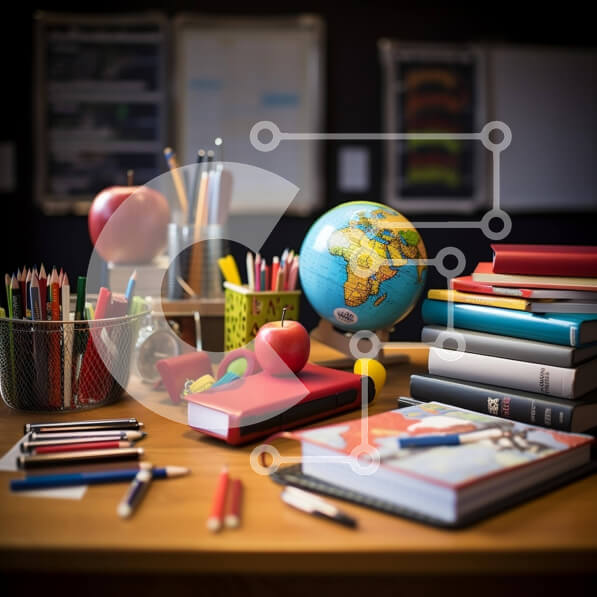 Intra Συλλεκτικό Ξύλινο Παζλ Plywood  4mm - Εκπαιδευτικό γραφείο με σχολικά είδη και υδρόγειο Σε Ξύλινο Κουτί - Διαστάσεις Puzzle: 10x10 cm – 25 κομμάτια