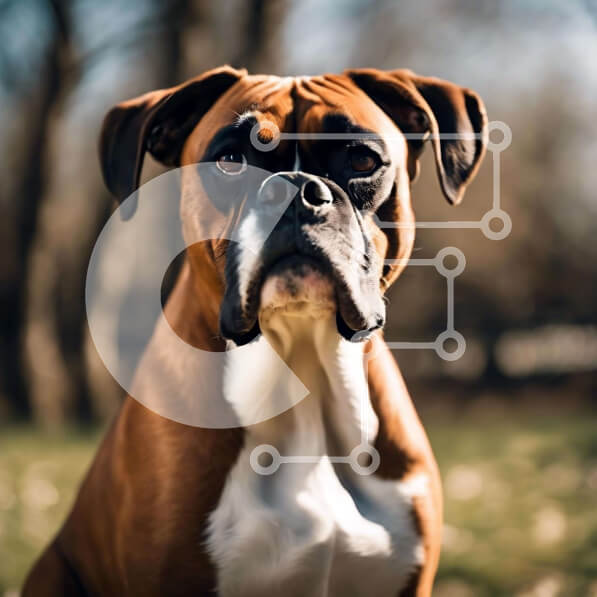 Intra Συλλεκτικό Ξύλινο Παζλ Plywood  4mm - Καφέ και λευκό σκυλί μπόξερ στο γρασίδι Σε Ξύλινο Κουτί - Διαστάσεις: 10x10 cm – 25 κομμάτια