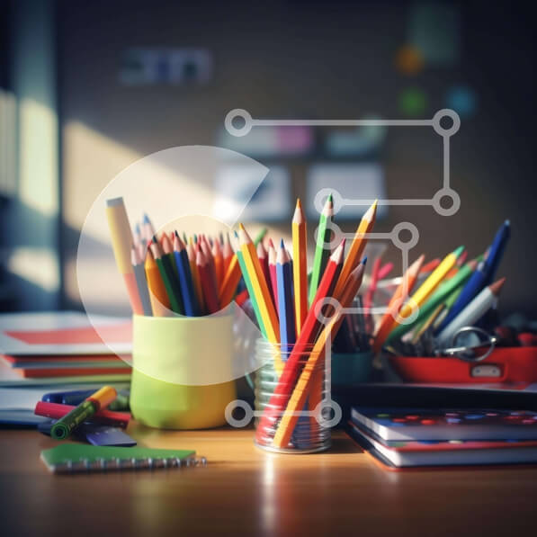 Intra Συλλεκτικό Ξύλινο Παζλ Plywood  4mm - Πολύχρωμο γραφείο με σχολικά είδη και κραγιόνια Σε Ξύλινο Κουτί - Διαστάσεις Puzzle: 10x10 cm – 25 κομμάτια