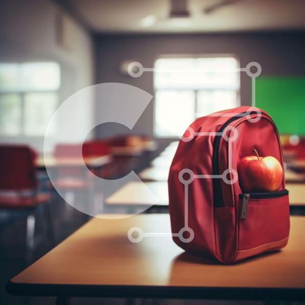 Intra Συλλεκτικό Ξύλινο Παζλ Plywood  4mm - Κόκκινο σακίδιο στην κενή τάξη Σε Ξύλινο Κουτί - Διαστάσεις Puzzle: 10x10 cm – 25 κομμάτια