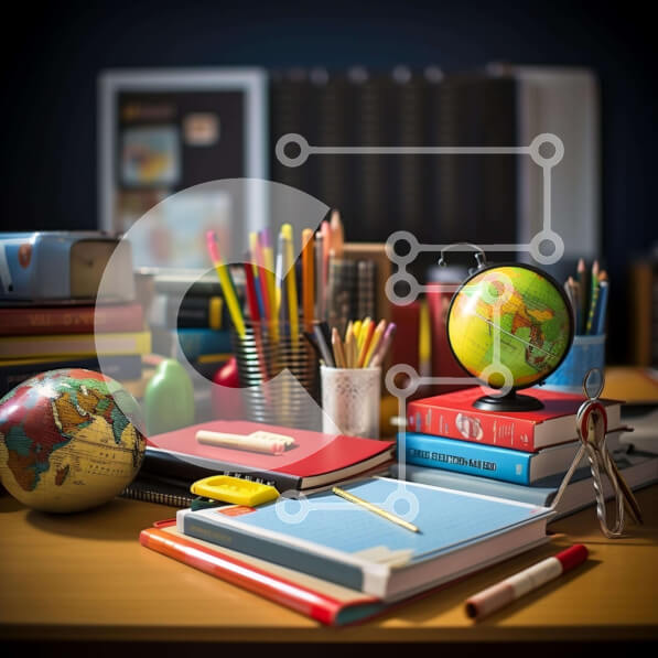 Intra Συλλεκτικό Ξύλινο Παζλ Plywood  4mm - Σχολικό γραφείο με υδρόγειο και προμήθειες Σε Ξύλινο Κουτί - Διαστάσεις Puzzle: 10x10 cm – 25 κομμάτια