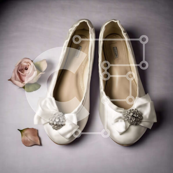 Σετ των 2 Intra Συλλεκτικό Ξύλινο Παζλ Plywood  4mm - Λευκά παπούτσια γάμου με ροζ τριαντάφυλλα Σε Ξύλινο Κουτί - Διαστάσεις: 10x10 cm – 25 κομμάτια