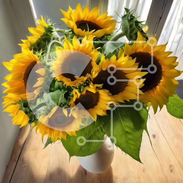 Intra Συλλεκτικό Ξύλινο Παζλ Plywood  4mm - Κίτρινα ηλιοτρόπια σε λευκό βάζο σε ξύλινο τραπέζι Σε Ξύλινο Κουτί - Διαστάσεις: 10x10 cm – 25 κομμάτια