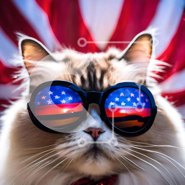 Intra Συλλεκτικό Ξύλινο Παζλ Plywood  4mm - Γάτα με γυαλιά ηλίου αμερικανικής σημαίας Σε Ξύλινο Κουτί - Διαστάσεις: 10x10 cm – 25 κομμάτια