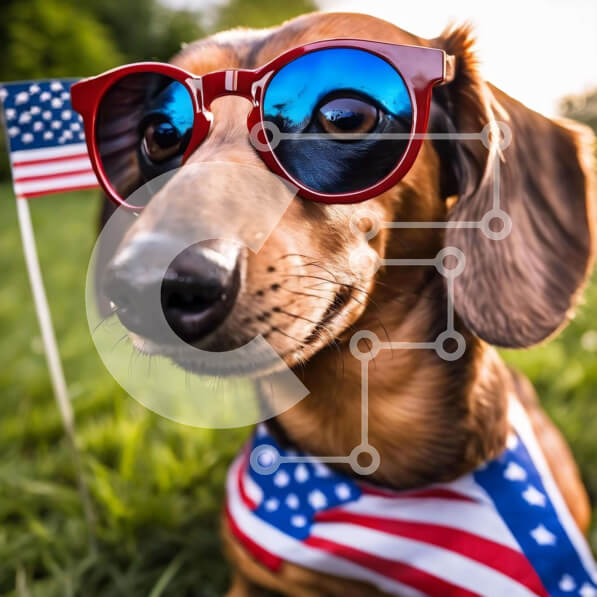 Intra Συλλεκτικό Ξύλινο Παζλ Plywood  4mm - Σκύλος Dachshund με γυαλιά ηλίου και αμερικανική σημαία Bandana Σε Ξύλινο Κουτί - Διαστάσεις: 10x10 cm – 25 κομμάτια