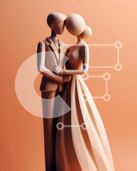 Intra Συλλεκτικό Ξύλινο Παζλ Plywood  4mm - Ξύλινο ειδώλιο αγκαλιασμένου ζευγαριού σε πορτοκαλί φόντο Σε Ξύλινο Κουτί - Διαστάσεις Puzzle: 10x10 cm – 25 κομμάτια