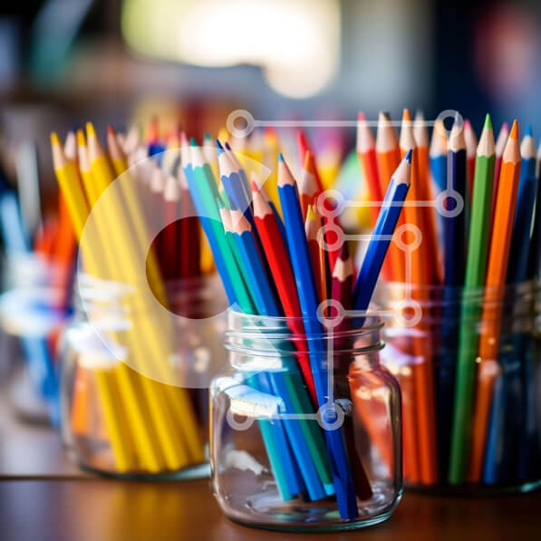 Intra Συλλεκτικό Ξύλινο Παζλ Plywood  4mm - Πολύχρωμα μολύβια και μαρκαδόροι σε γυάλινα βάζα Σε Ξύλινο Κουτί - Διαστάσεις: 10x10 cm – 25 κομμάτια