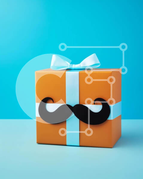 Intra Συλλεκτικό Ξύλινο Παζλ Plywood  4mm - Πορτοκαλί κουτί δώρου με μουστάκι και μπλε κορδέλα Σε Ξύλινο Κουτί - Διαστάσεις: 10x10 cm – 25 κομμάτια