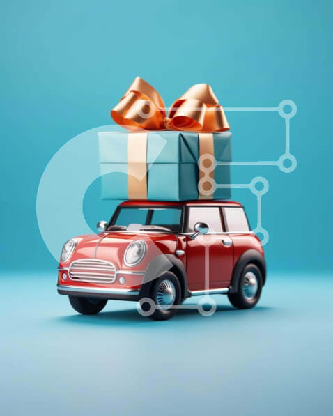 Intra Συλλεκτικό Ξύλινο Παζλ Plywood  4mm - Κόκκινο μίνι αυτοκίνητο με ανοιχτό κουτί δώρου Σε Ξύλινο Κουτί - Διαστάσεις Puzzle: 10x10 cm – 25 κομμάτια