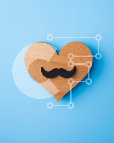 Intra Συλλεκτικό Ξύλινο Παζλ Plywood  4mm - Ξύλινο αντικείμενο μουστάκι σε σχήμα καρδιάς σε μπλε φόντο Σε Ξύλινο Κουτί - Διαστάσεις Puzzle: 10x10 cm – 25 κομμάτια