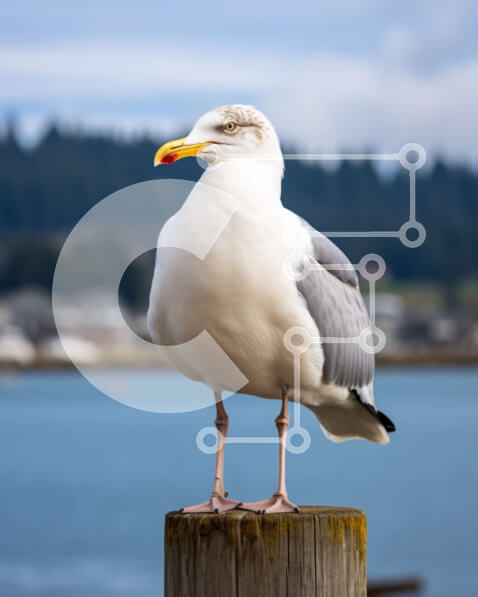 Intra Συλλεκτικό Ξύλινο Παζλ Plywood  4mm - Γλάρος σε παλιά ξύλινη θέση κοντά στο νερό με βάρκες στο φόντο Σε Ξύλινο Κουτί - Διαστάσεις: 10x10 cm – 25 κομμάτια