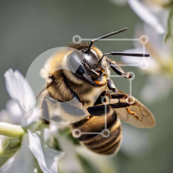 Intra Συλλεκτικό Ξύλινο Παζλ Plywood  4mm - Μέλισσα σε λευκά λουλούδια τρώει νέκταρ ή γύρη Σε Ξύλινο Κουτί - Διαστάσεις: 10x10 cm – 25 κομμάτια